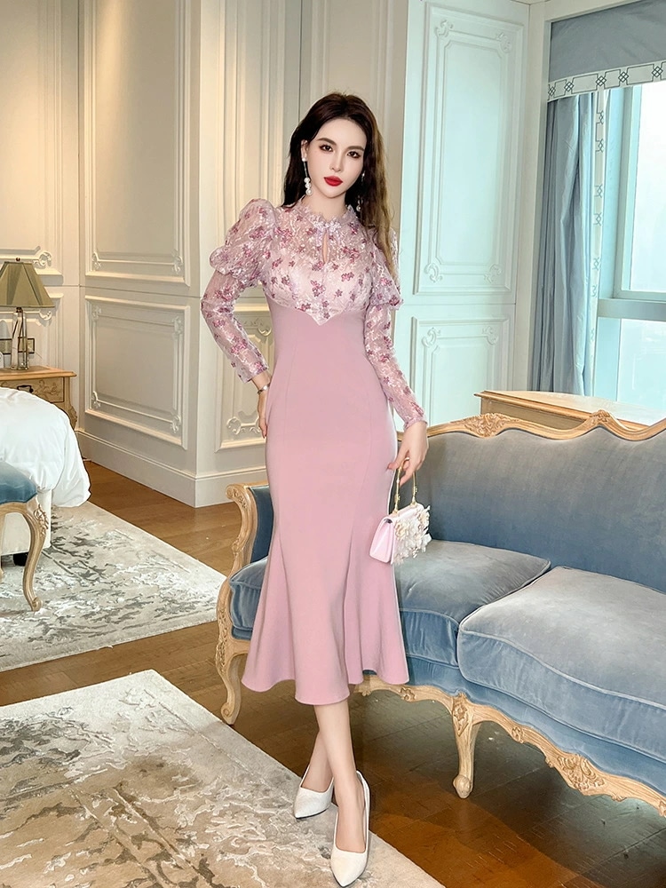 ワンピース 少女風 チャイナドレス ロングドレス 秋の新作 デザイン性 マーメイド タイトフィット