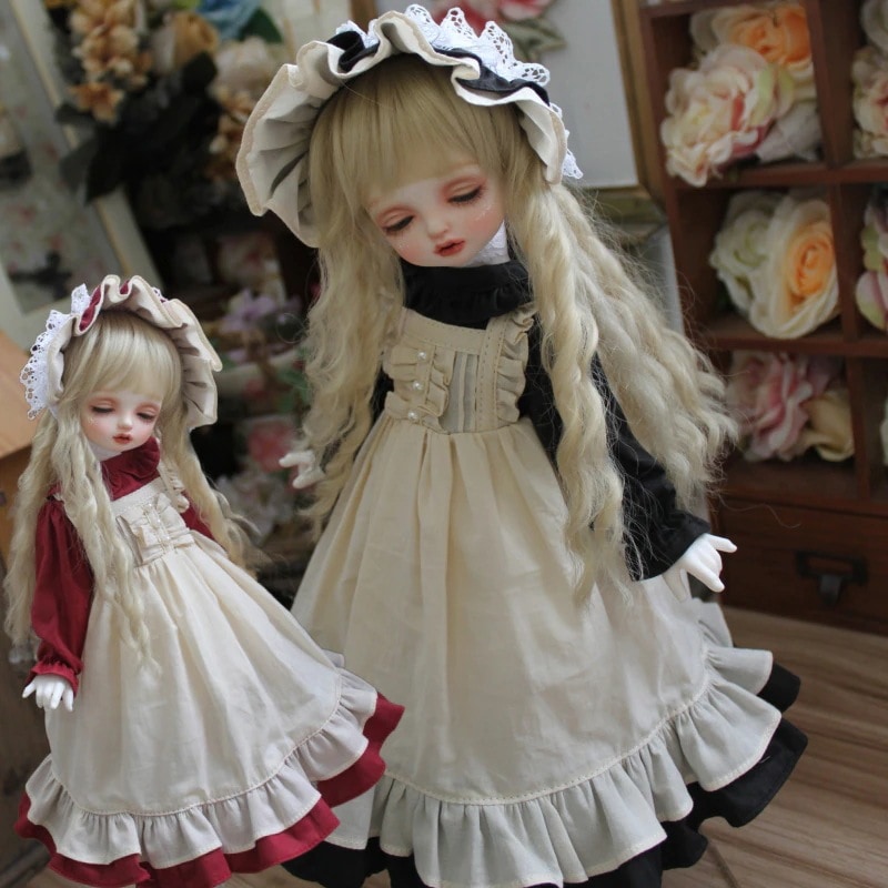 ドール服 BJDドール用衣装セット 洋服 ドレス 15cm 20cm ぬい服 ワンピース ブライス服 黒/赤 幼SD/MSD/SDサイズ球体関節人形用