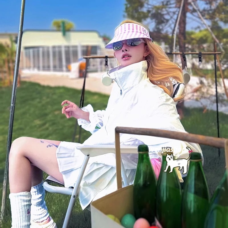 ゴルフウェア 2025 春夏 上下セット レディース ジャケット 日焼け止め アウター 長袖 プリーツスカ スカート おしゃれ かわいい 韓国風 速乾 通気 ゴルフスカート スポーツ テニスウェア 白