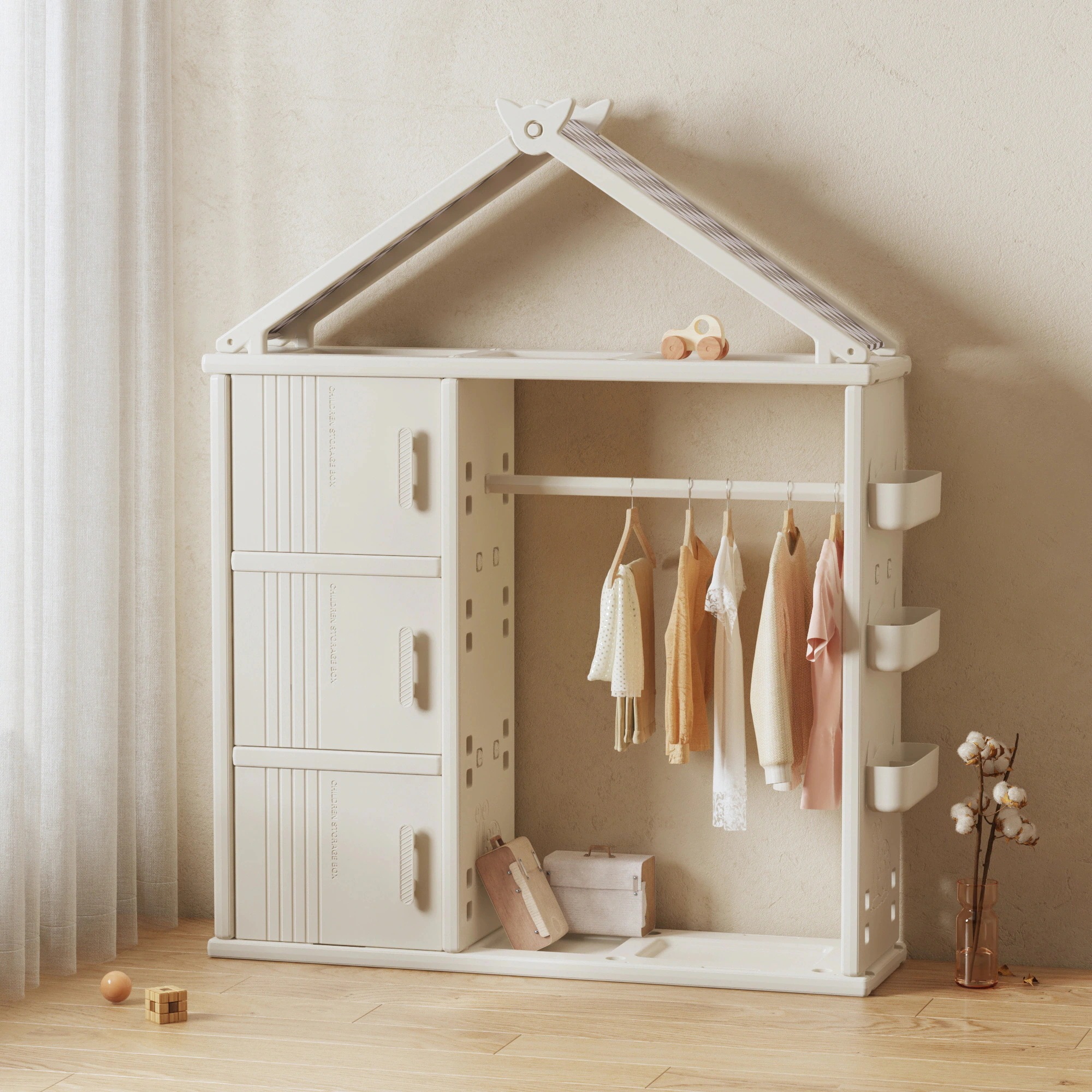 子供用ハンガーラック ハンガーラック ハンガー 多機能 2タイプ ホワイト 収納 おもちゃ収納 子供部屋 【タイプB】