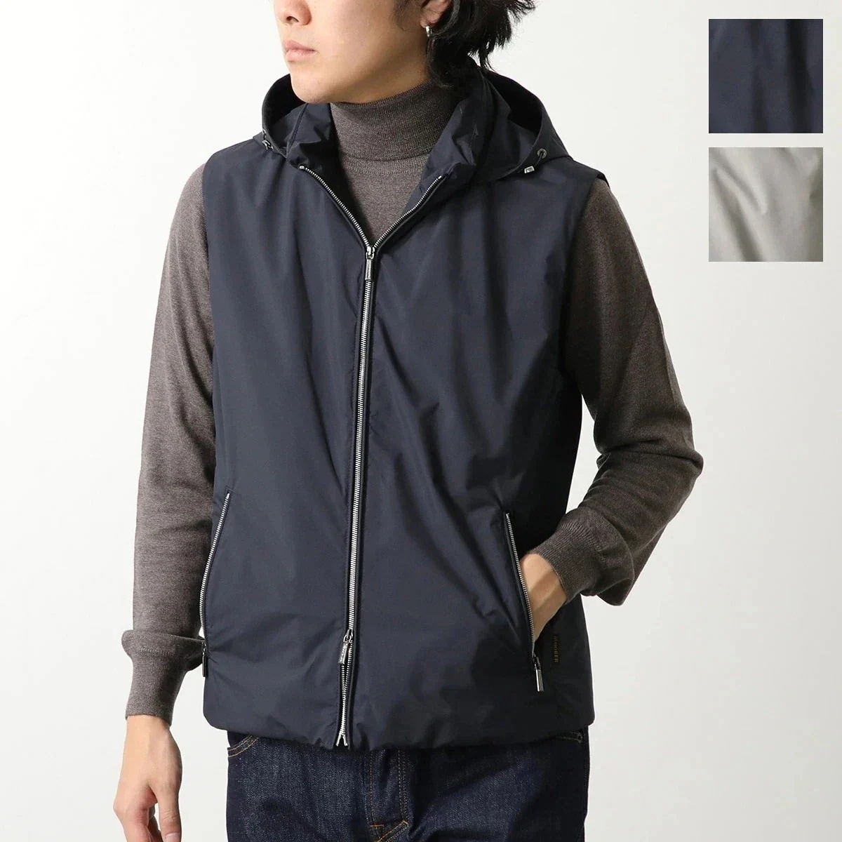 MOORER ムーレー ベスト LUIS STP ルイス メンズ フード付き ジップアップ ジップベスト ジレ スタンドカラー カラー2色