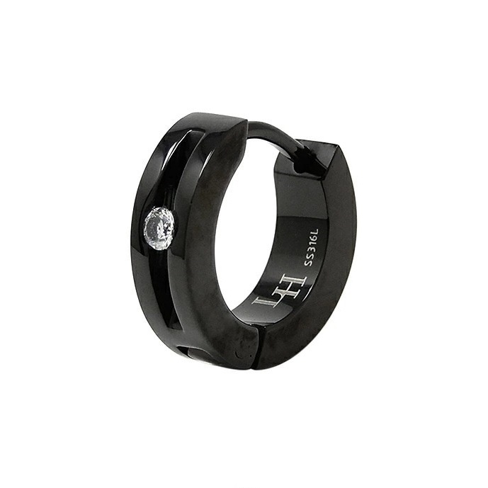 LH-1 フープピアス 1ストーン サージカルステンレス(ブラック) LHMP001N LION HEART 石 1点売り 片耳用 リング シンプル メンズピアス ブランド プ