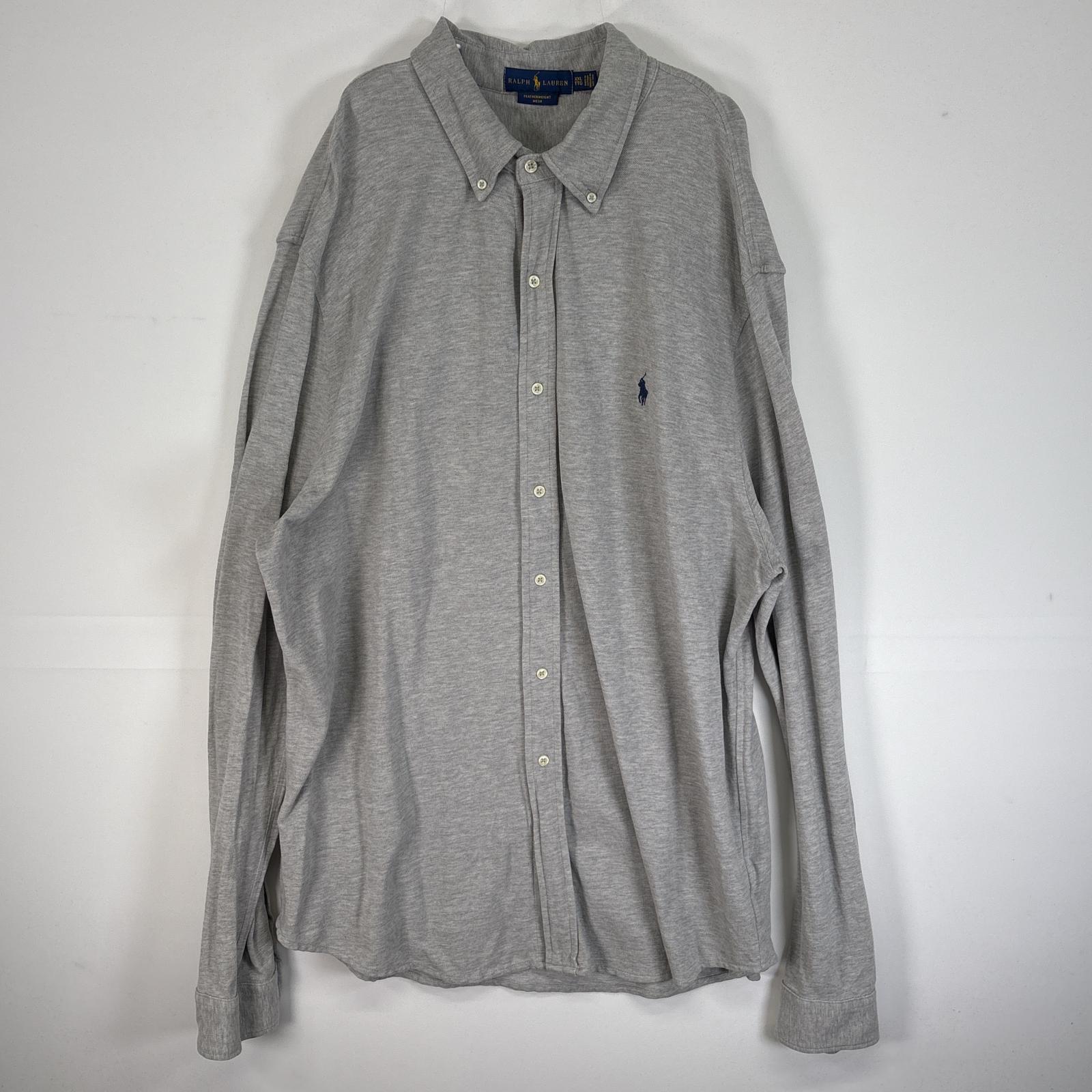 古着 長袖シャツ ロゴ 刺繍 ボタンダウン 大きいサイズ FEATHERWEIGHT MESH XXL グレー 無地 メンズ