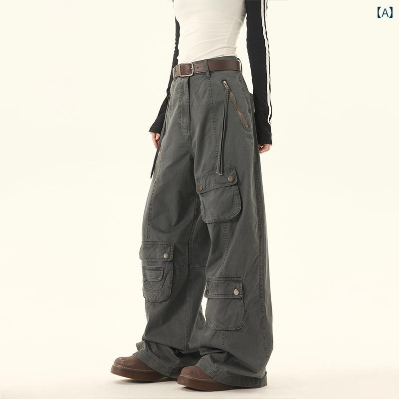 カーゴパンツ　メンズ　レディース アジ アメリカン ストリート スタイル マルチ ポケット オーバー オール メンズ レディース ワイド レッグ 機能性 パンツ