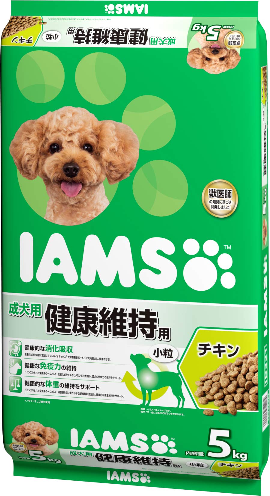 アイムス ドッグ 1歳から 健康維持用 小粒 大容量 5kg チキン 総合栄養食 ドッグフード 犬 ドライフード 健康的な消化吸収 免疫力の維持 体重維持 獣医師の知見で開発 IAMS