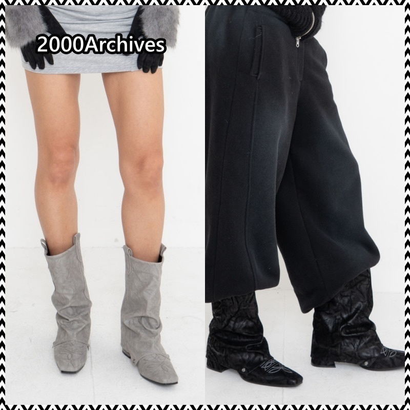 ショートブーツ・ブーティ 2000ARCHIVES SHIRRING WARMER WESTERN BOOTS 4BMM070 2000ARCHIVES SHIRRING WARMER WESTERN BOOTS 4BMM070