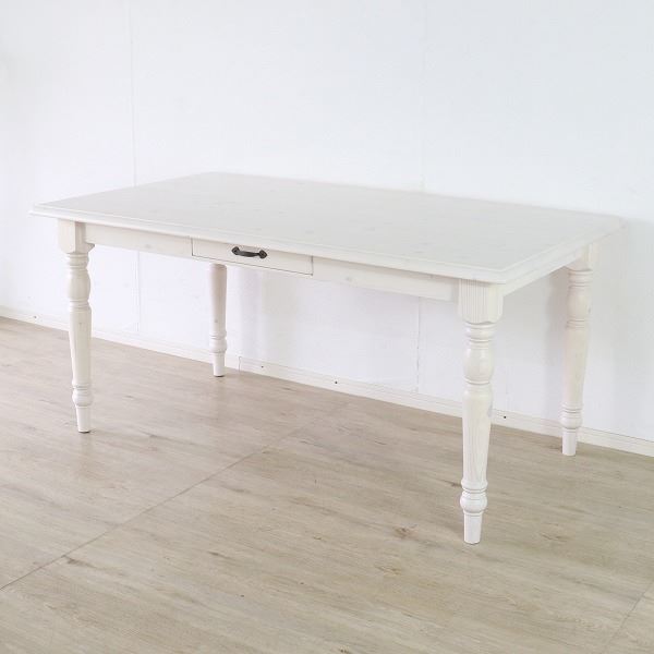 ダイニングテーブル 食卓テーブル 約幅150cm ホワイト 木製 引き出し付き インテリア家具 リビング家具 組立品