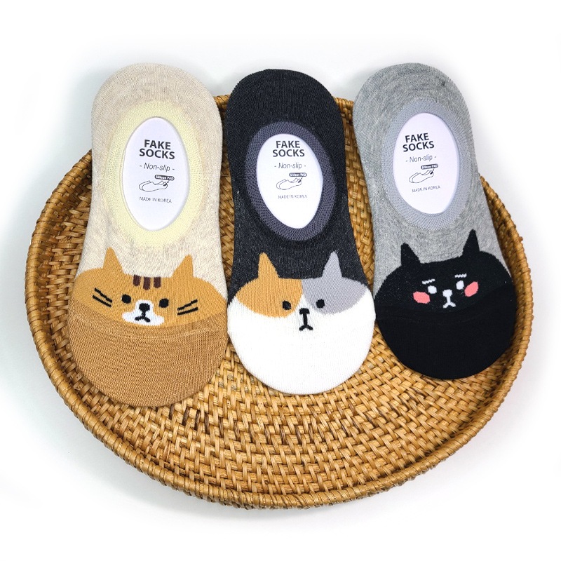 かわいい猫 キャラクター デザイン ショートソックス 3足セット 2タイプ 韓国産