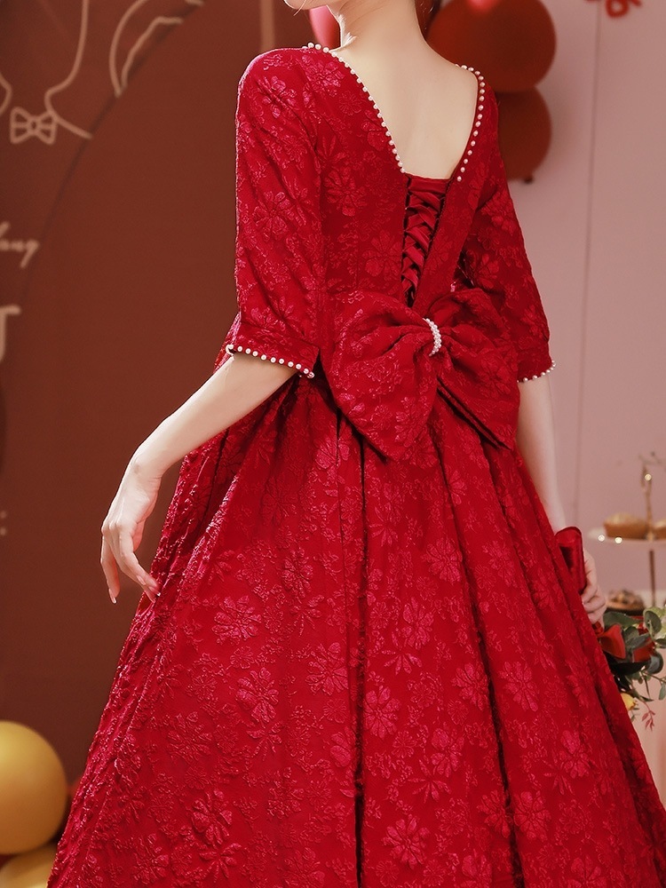 妊婦 乾杯服 花嫁 腹巻き 婚礼服 大きいサイズ 太mm 婚約ドレス 赤いウェディングドレス 冬 女性