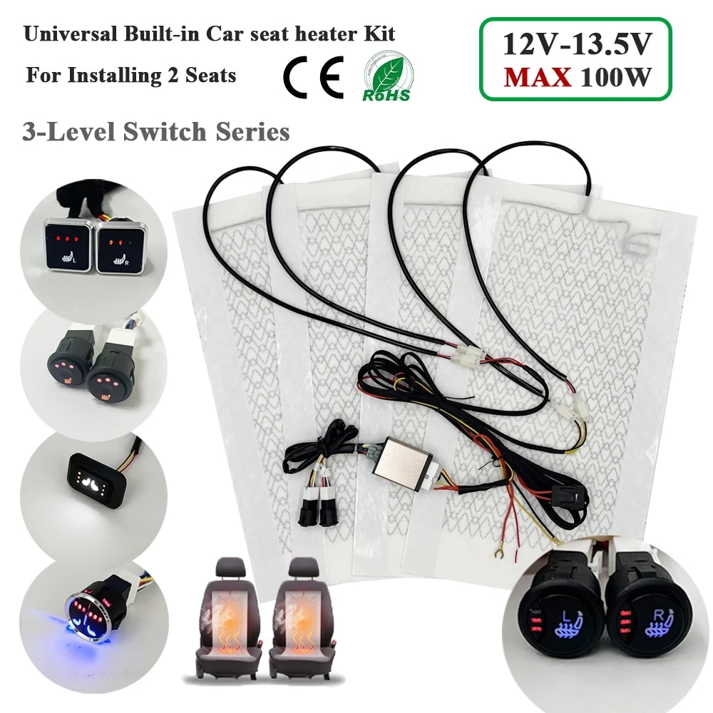 ユニバーサル ビルトイン カーシートヒーターキット 2席対応 12V 100W カーボンファイバー加熱パッド 3段階切替コントロールシステム付き 輸入品