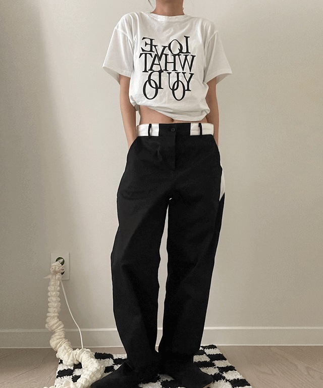 配色 y2k コットン ワイド パンツ 2col