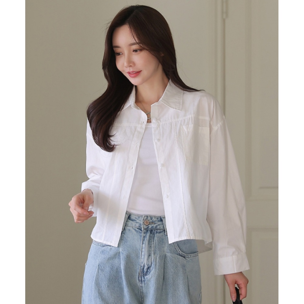 フレンチシックシティセミクロップコットンシャツ