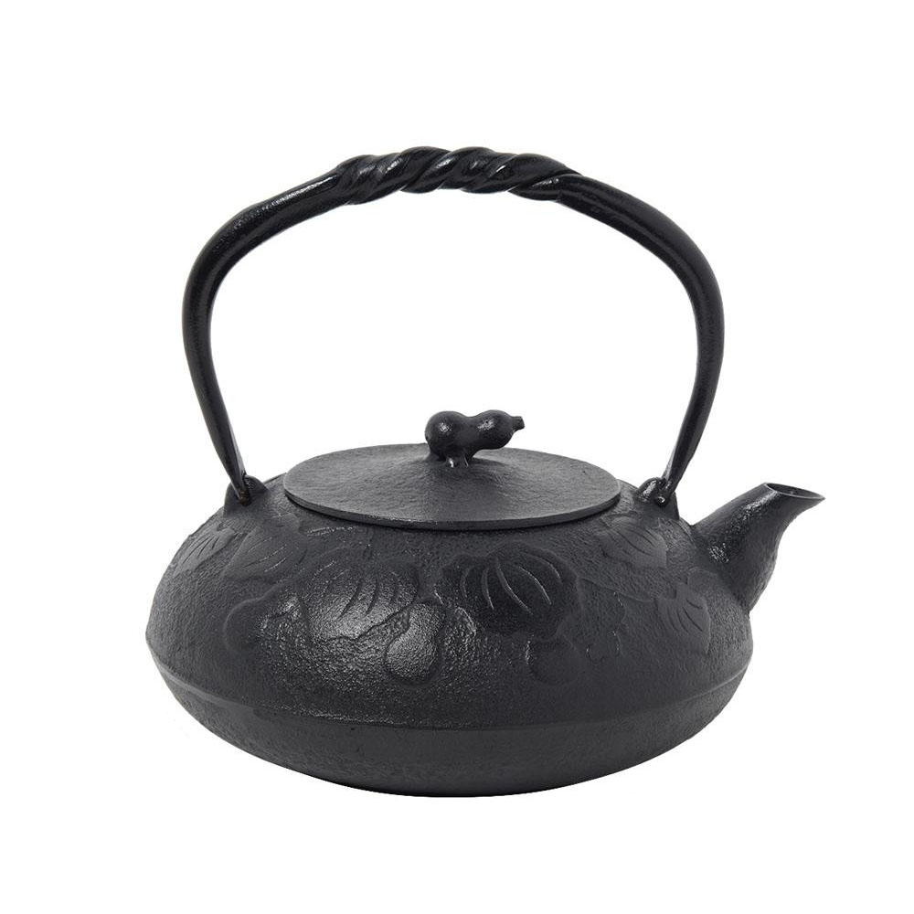 南部鉄器　宝生堂　IH対応鉄瓶(鉄蓋)　瓢　黒　1.2L　700097