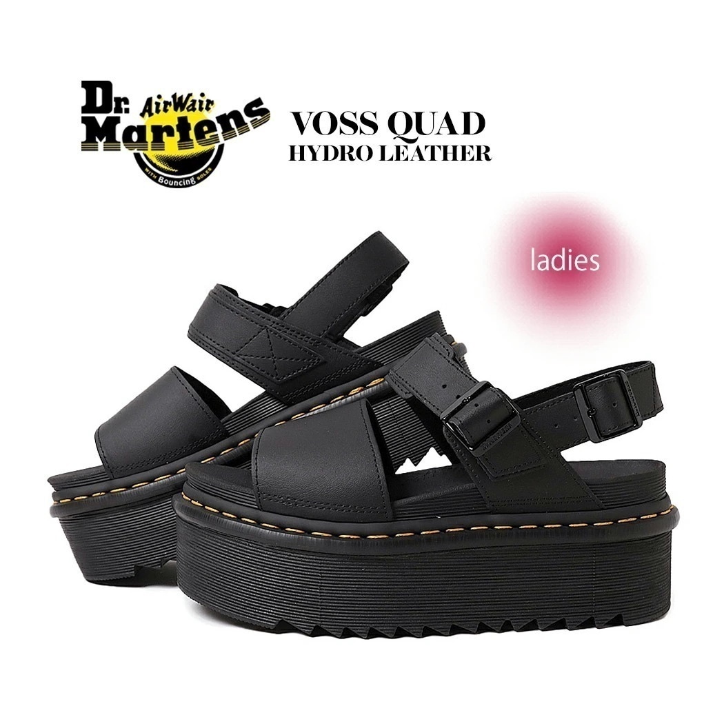 Dr.Martens ドクターマーチン ボス クアッド ハイドロ レザー サンダル VOSS QUAD HYDRO LEATHER BLACK ( 黒 ブラック 厚底 26725001 )