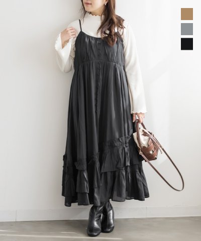 大きいサイズ レディース LL 3L 4L XL XXL XXXL CLETTEオリジナルななめフリルキャミワンピース