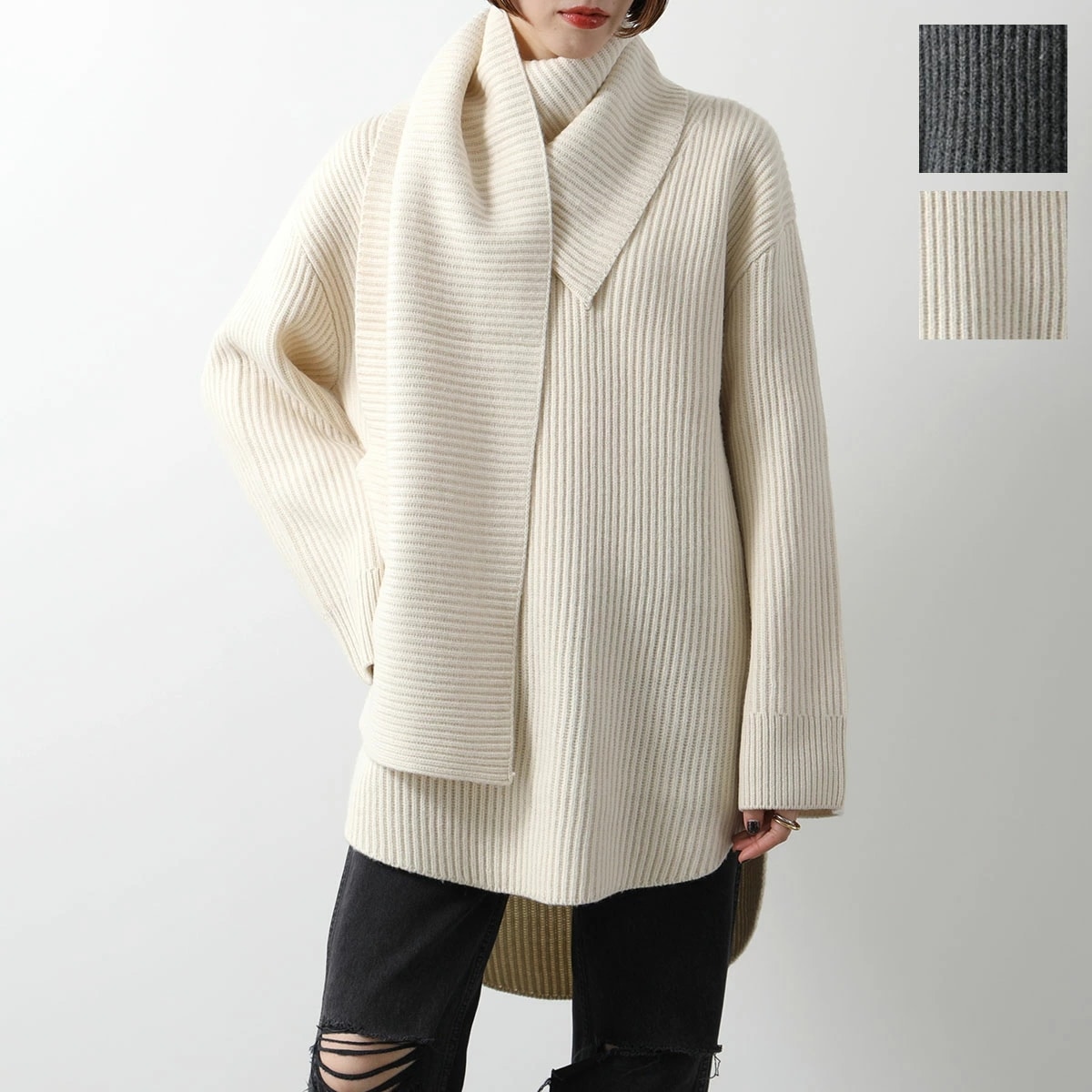 Toteme トーテム セーター Long scarf knit WRT0364 YA0007 レディース ウール リブ ニット スカーフ ハイネック ミドル丈 カラー2色