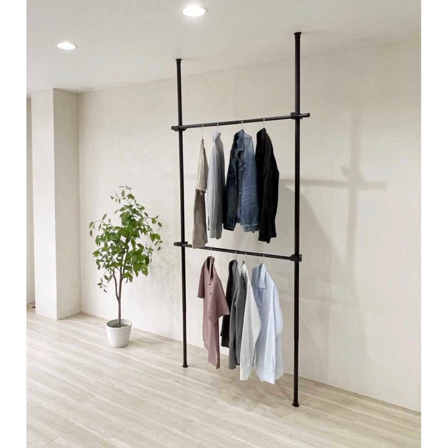 ハンガーラック 突っ張り ダブル ワイドタイプ 伸縮 横107.5-180cm 縦107.5-314cm 耐荷重100kg 洋服ラック 衣類収納 工具不要 黒 1012