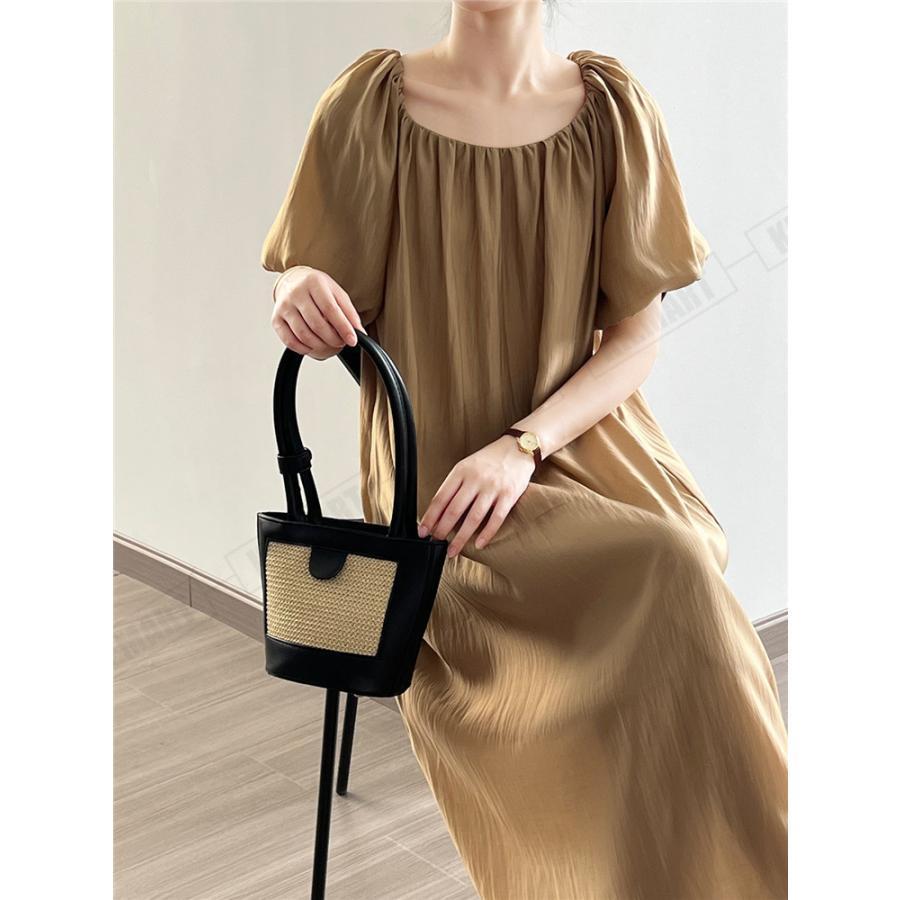 ワンピース レディース きれいめ マキシワンピース 夏 半袖ワンピース パフスリーブ 体型カバー オシャレ大人 マタニティー