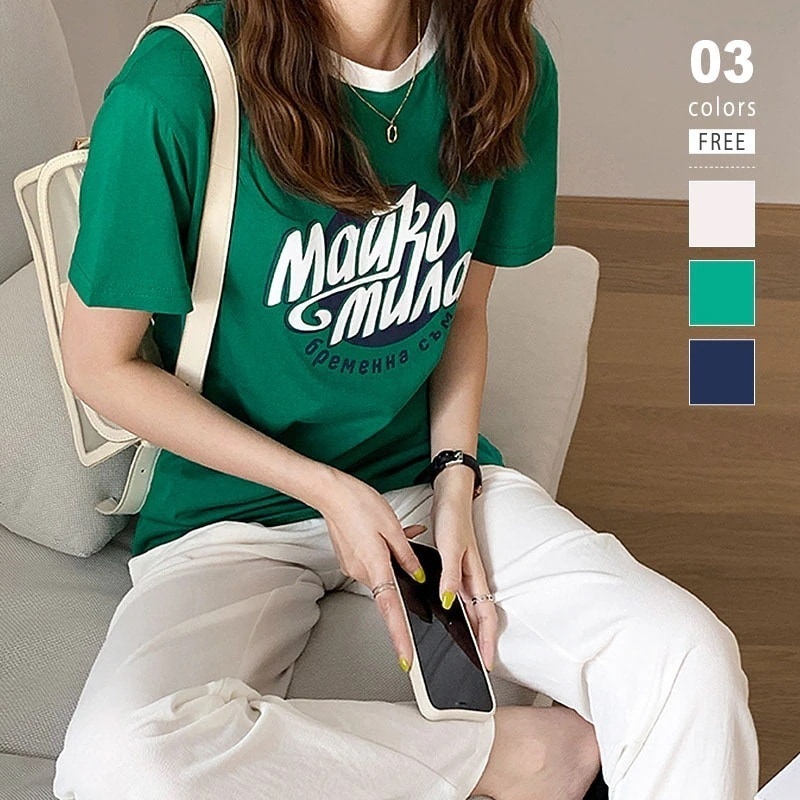 【2枚購入で100円OFF】tシャツ ロゴ レディース 半袖 綿100 夏 カジュアル カットソー トップス おしゃれ ロゴプリント ｔシャツ 丸首 クルーネック 綿100％ 綿 5,269円