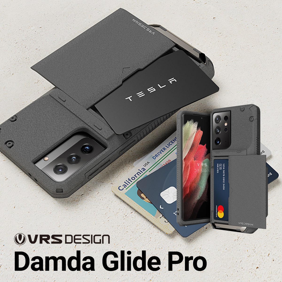 Galaxy S21 Ultra 5G 対応 ケース カード 収納 3枚 耐衝撃 スマホケース 背面 スライド カードケース 付 カバーDamda Glide Pro VRS DESIGN