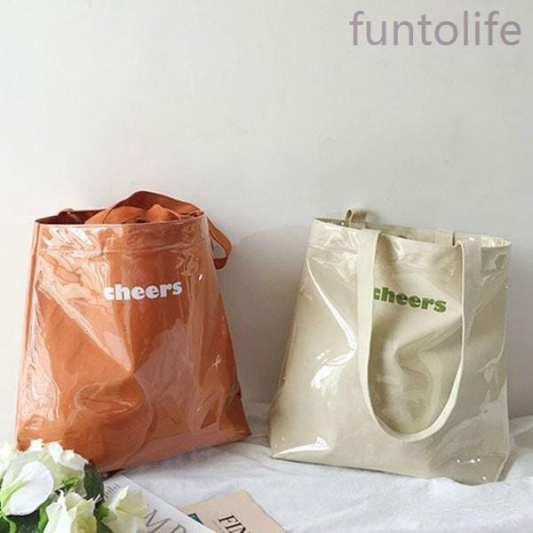 ビニールコーティングトートクリアペーパービニールロゴプリントおしゃれ肩かけカジュアル