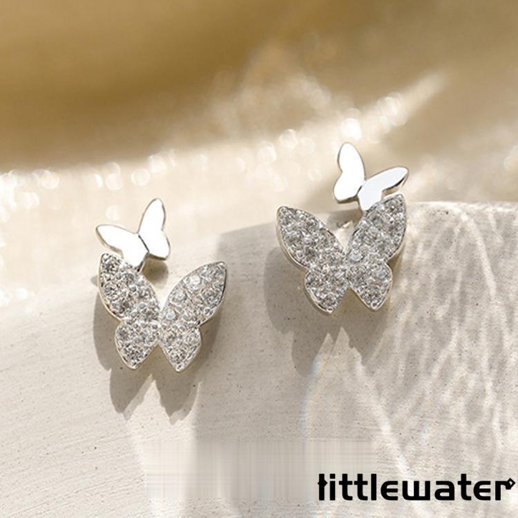 ピアス レディース 蝶々 ダブル 可愛い キラキラ バタフライ 特別 オシャレ カジュアル シルバー 誕生日プレゼント