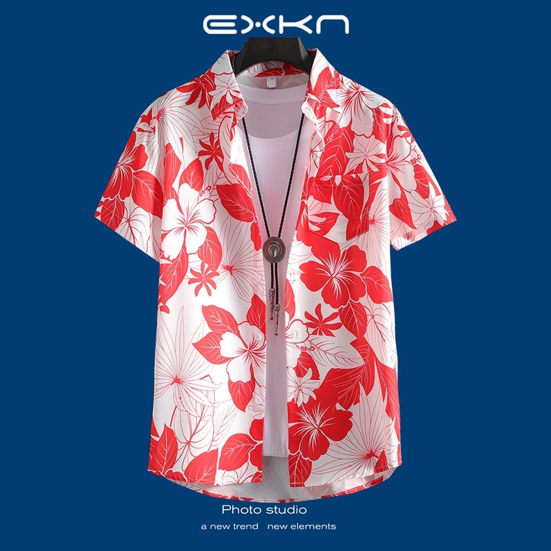 ビーチリゾートにな万能花柄シャツメンズ半袖スタイリッシュなハワイアンレトロスタイルゆったりとしたビーチシャツジャケット