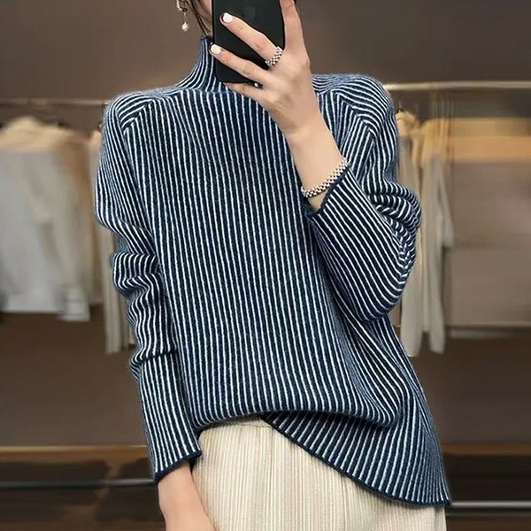 ストライプ タートルネック ルーズ ニット ロゴ 韓国 モード 楽天市場】LOVERS 春新作 タートルネック ボーダー リブニット