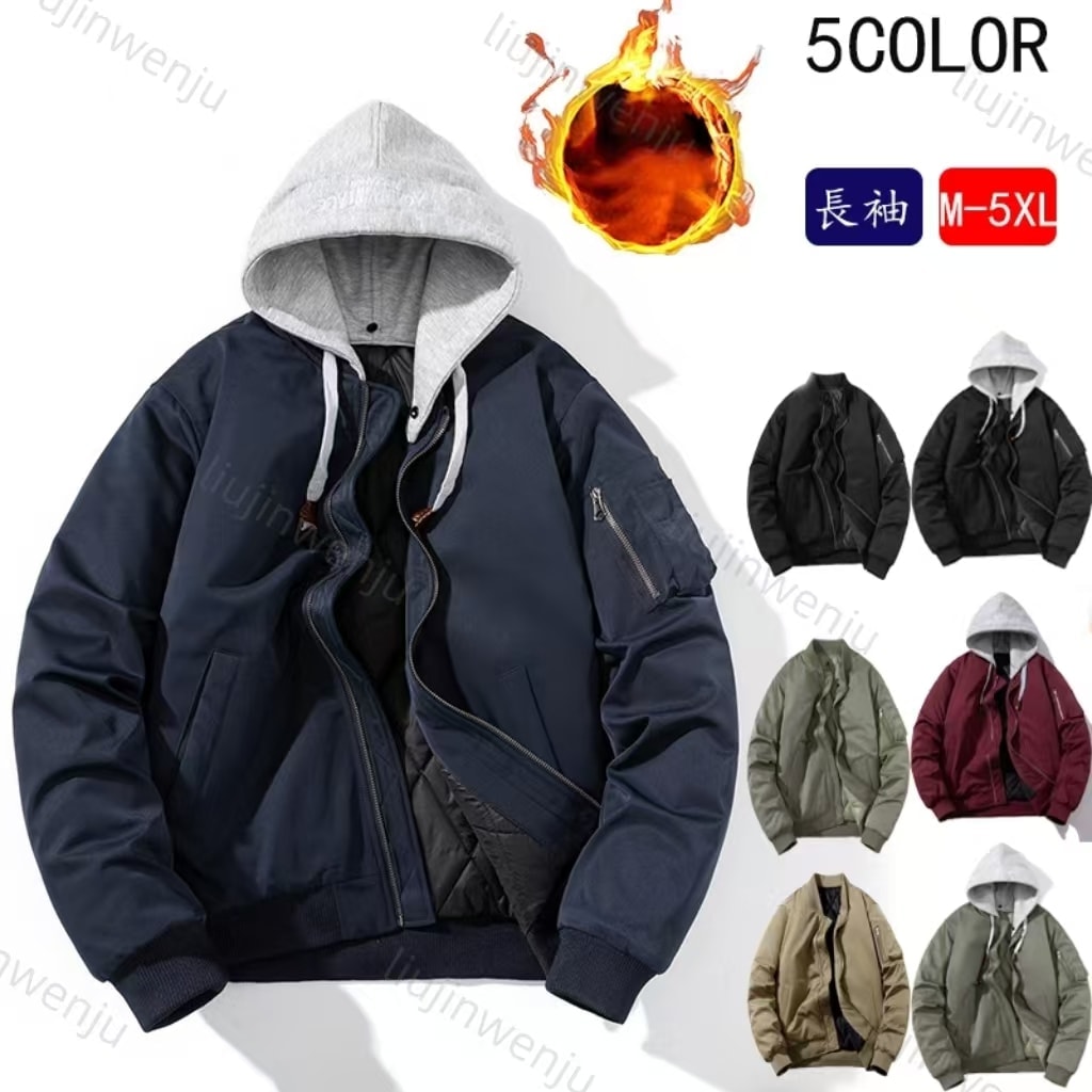 中綿入り ジャケット メンズ ミリタリージャケットブルゾン 暖かい スタジャン フード付き ジャン