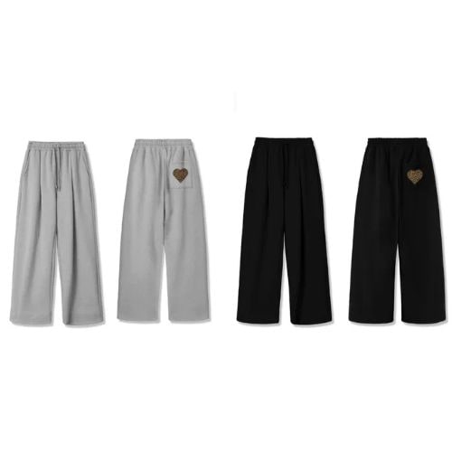 Leopard Heart Pocket Applique Training Pintuck Wide Pants,ワイド·パンツ 2 Colors