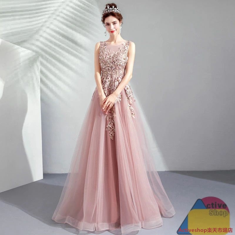 ロングドレス カラードレス ピンク ノースリーブ パーティードレス 花嫁 結婚式 ウェディングドレス 二次会ドレス イブニングドレス お呼ばれ 大きいサイズ ステージ衣装 演奏会 お花嫁ドレス 姫系