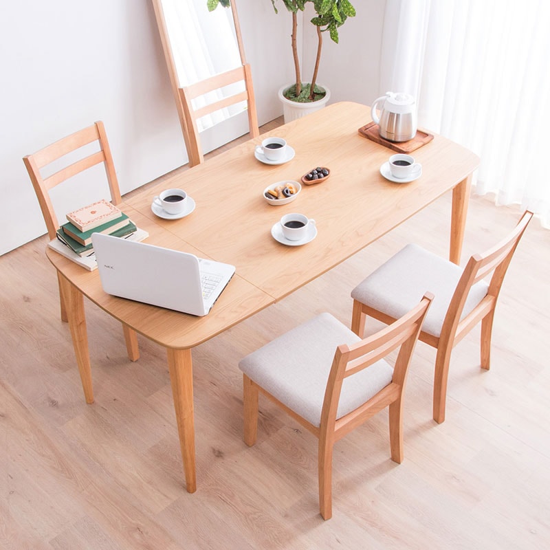 伸長式ダイニングテーブル5点セット ダイニングセット テーブル幅120-160 ダイニングチェア4脚 ウォルナット オーク 伸縮 バタフライ 木製 ナチュラル