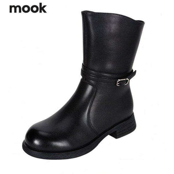 女性天然皮革足首バックルポイントハーフブーツ_GN