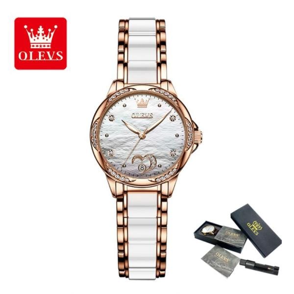 腕時計 レディース 防水 機械式 自動巻き かわいい レディース セラミック ホワイト 日付 クリスタルホワイト