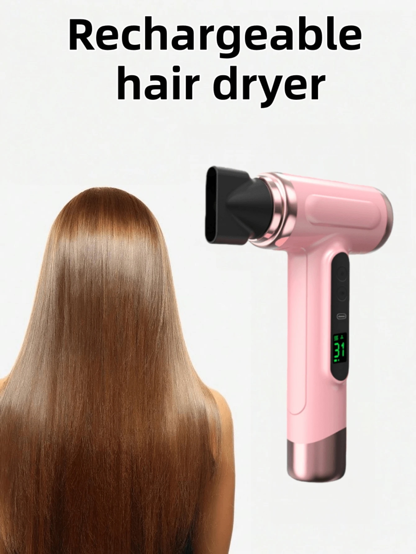 ポータブルヘアドライヤー USB充電式 人間工学に基づいたグリップ 温風/冷風 200W 高速乾燥 ノズル付き 旅行用 バッテリー容量: 2600mAh*6 5V566366