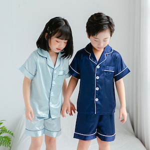 子供用パジャマ夏の薄手の男の子と女の子の模造シルク半袖ショーツホームサービス赤ちゃんの親子スーツ