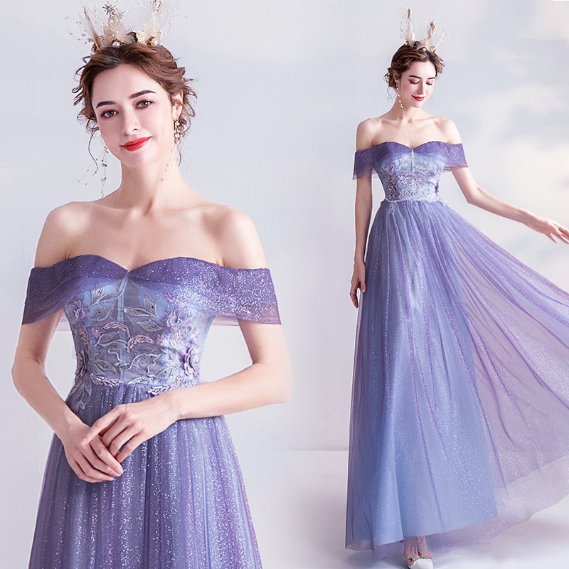 パーティードレス 二次会 紫 イブニングドレス 披露宴 カラードレス aラインドレス 演奏会ドレス