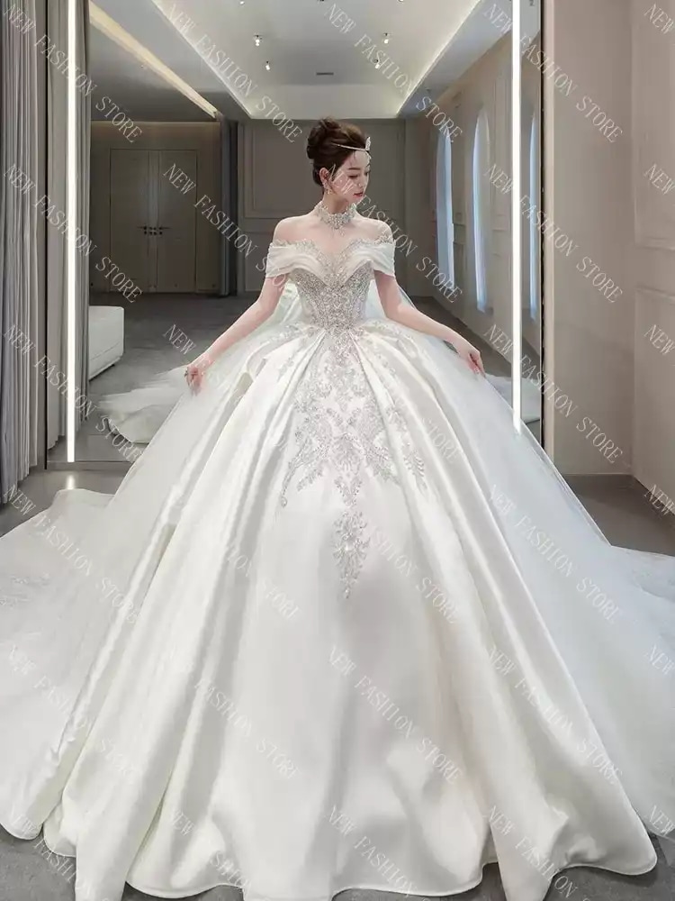 ワンショルダーウェディングドレス新型フレンチレトロドレスワンピース-58