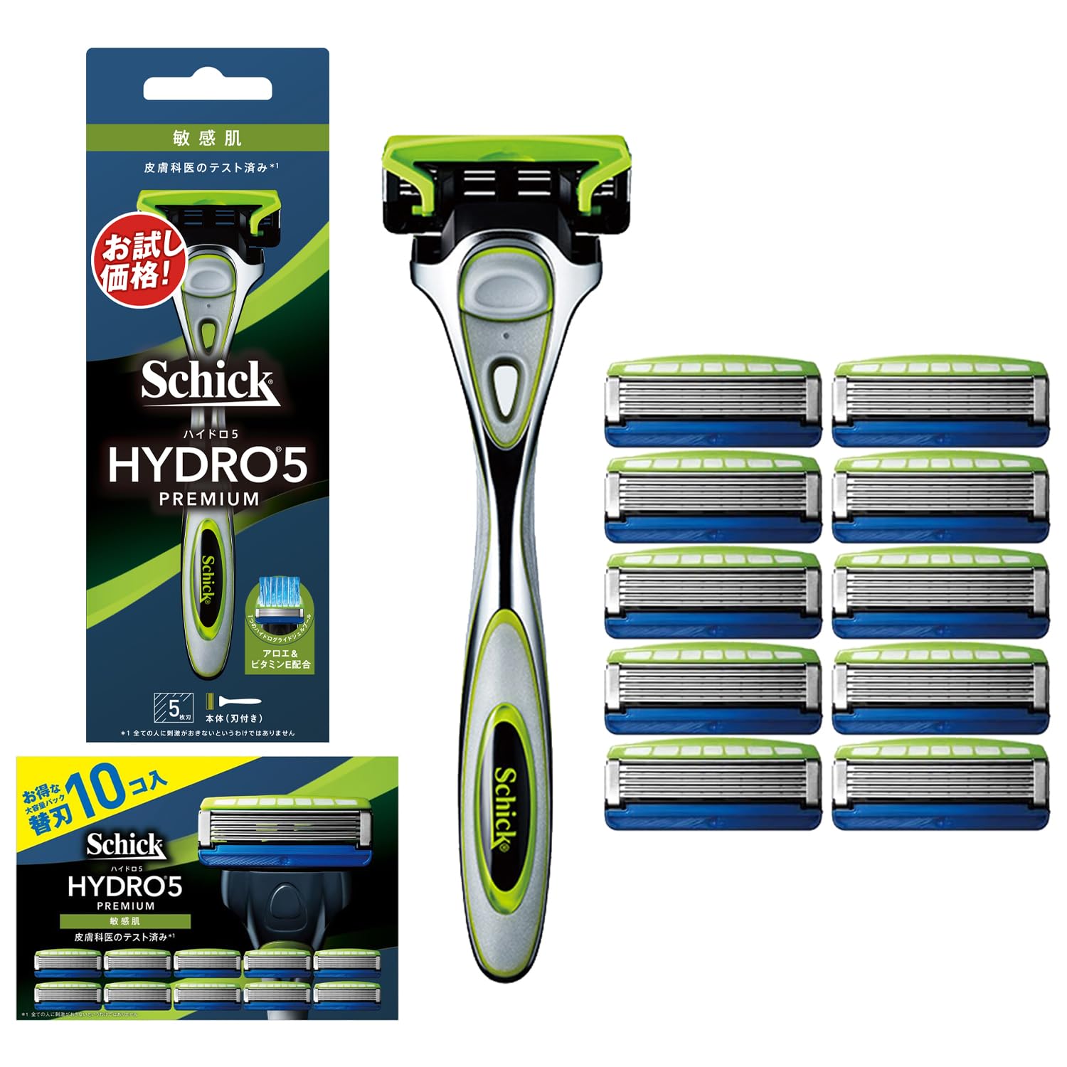 Schick(シック) ハイドロ5 プレミアム 敏感肌 ホルダー(刃付き) + ハイドロ5プレミアム 敏感肌 替刃(10コ入)