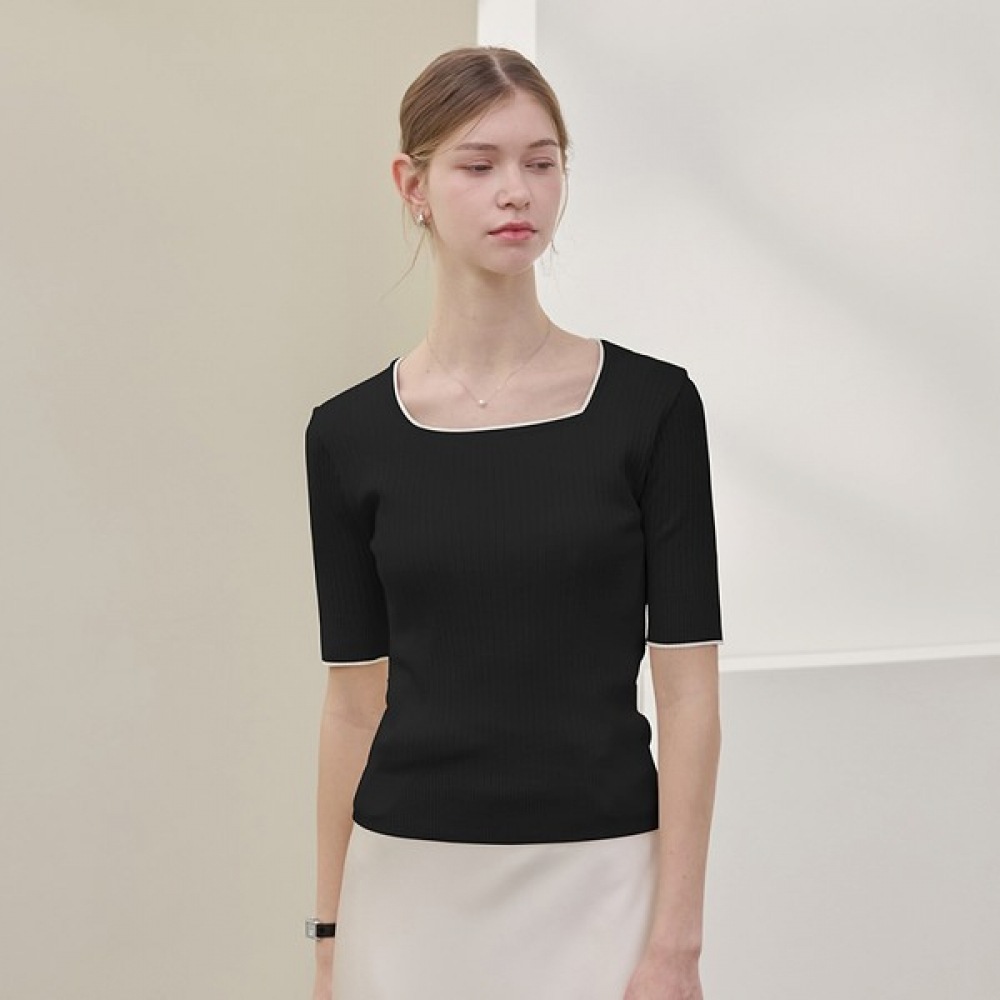 [リアーナニューヨーク] トリミングスクエアネックニット_ブラック