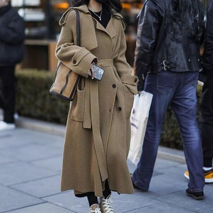 人気なリブニット韓国系の怠惰な風ロンコート秋冬デザイン感がゆるい洋風のセーターのカーディガンコート