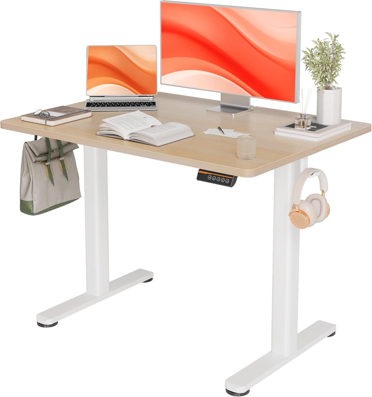 昇降デスク 初心者向け スタンディングデスク 電動 パソコンデスク 昇降式 オフィスデスク 幅100cm*奥行き60cm ホワイトフレーム/ナチュラル天板