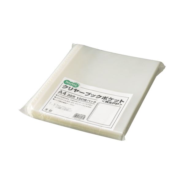 （まとめ） TANOSEE クリヤーブック（クリアブック）ポケット A4タテ 2・4・30穴 再生PP 1パック（100枚） (×5セット)