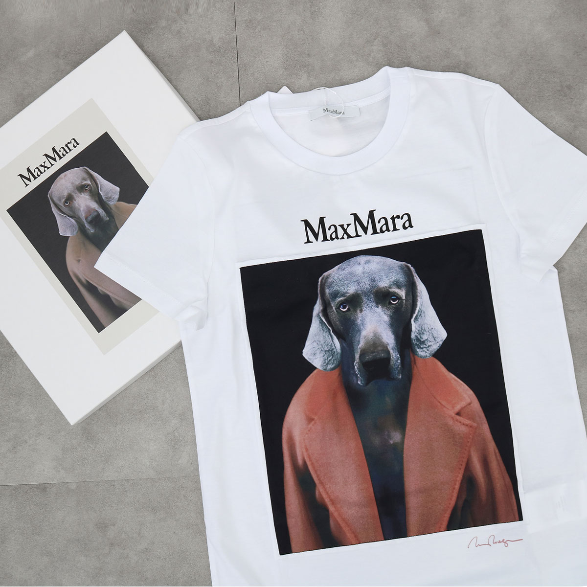 CIPRIA チプリア レディース半袖Tシャツ 012 ウィリアム・ウェグマン ピュア コットン ジャージー カットソー ロゴ コットン ドッグプリント 犬 クルーネッ