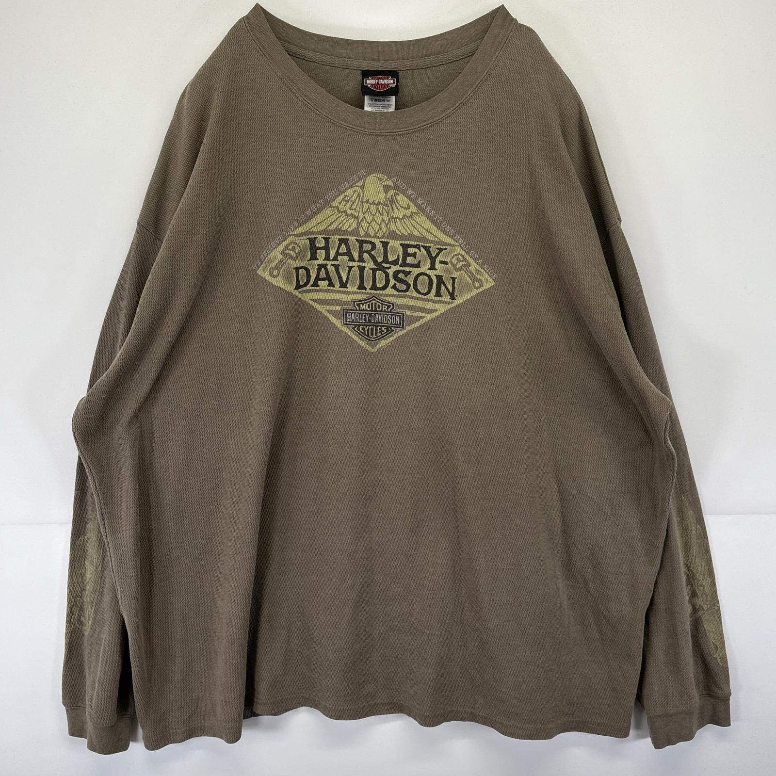 古着 USA製 長袖Tシャツ サーマル バックプリント 大きいサイズ エンブレムロゴ イーグル 5XL グレー系 メンズ