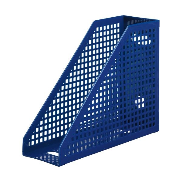 （まとめ）TANOSEE メッシュボックスA4タテ 背幅103mm 青 1セット（10個） [x5]