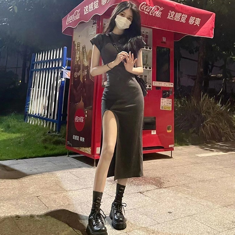 5新しい夏のホットガールセクシーなウエストスリットスリムドレスレディースハイエンド気質ミドル丈スカート