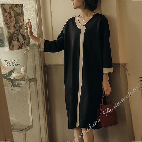 人気急上昇高品質大人エレガンスワンピース　ストレートワンピース　外出　お出かけ　改まった席に　長袖　ひざ下丈　prismadam 大人　女子会　ほっそり効果大 20代30代40代50代センターラインs