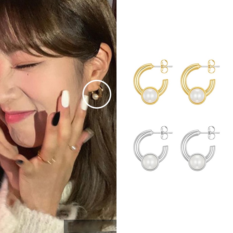 [Apinkボミ着用] both pearl hoop earring デイリーアクセサリー ピアス 韓国デイリーイヤリング