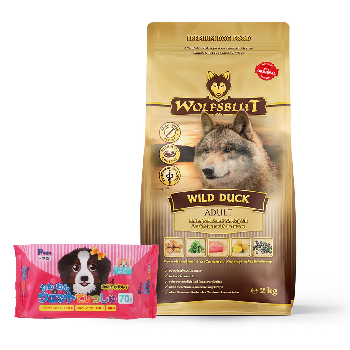 ウルフブラット アダルト ワイルド ダック（ダックとポテト） 2kg【わんわんウエットてぃっしゅ1個付き】